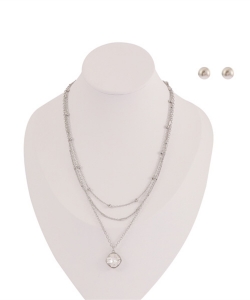 Gemstone layered necklace set NB700083 SILVER